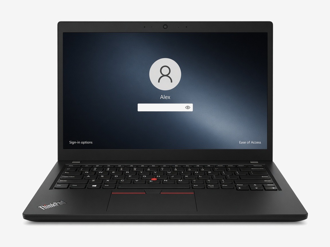 Lenovo ThinkPad L490 otevřený zepředu na přihlašovací obrazovce